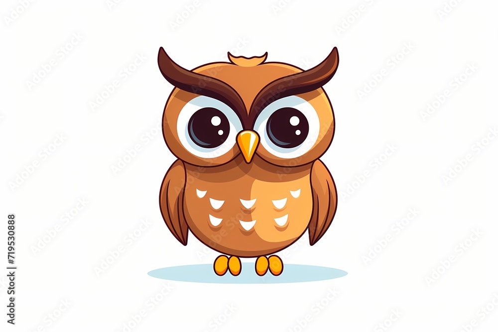 A vector illustration of a cute and friendly owl with a simple graphic design, incorporating versatile colors that are perfect for modern or minimalist  Isolated on a white solid background