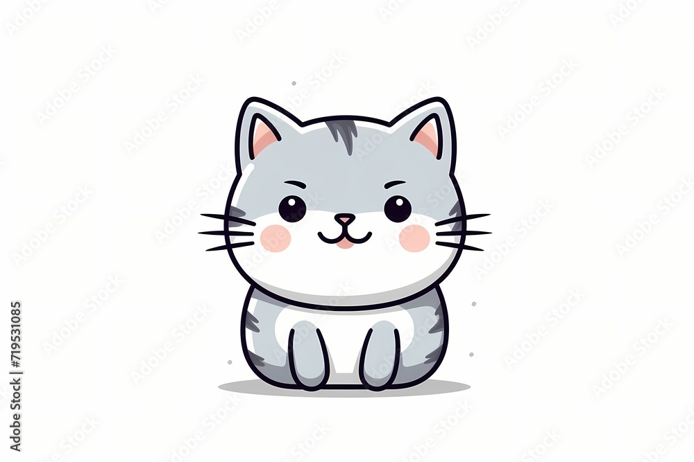 A vector illustration of a cute smiling cat with a simple graphic design, featuring versatile colors that are perfect for modern or minimalist clipart on Etsy. Isolated on a white solid background