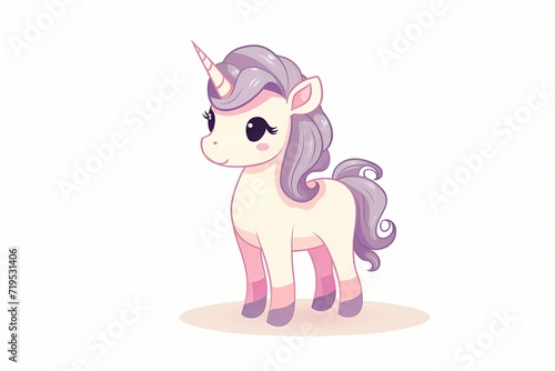 A vector illustration of a cute and playful unicorn with a simple graphic design  showcasing versatile colors that make it ideal for modern or minimalist  Isolated on a white solid background