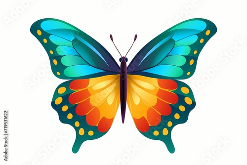A vector illustration of a cute and vibrant butterfly with a simple graphic design, showcasing versatile colors that make it ideal for modern or minimalist  Isolated on a white solid background © Hunny