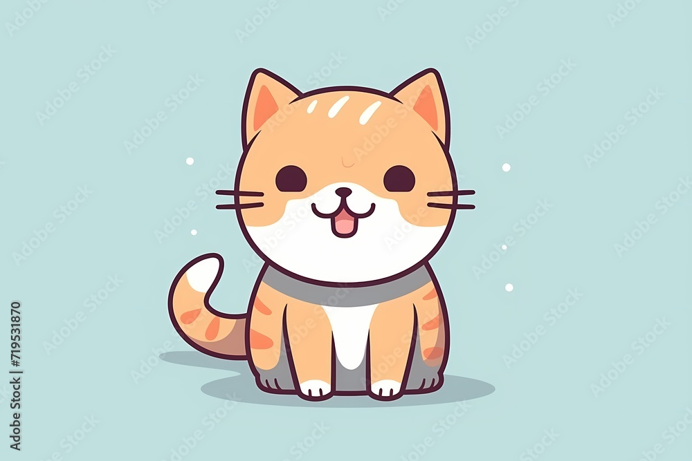 A vector illustration of a cute smiling cat with a simple graphic design, featuring versatile colors that are perfect for modern or minimalist clipart on Etsy. Isolated on a white solid background