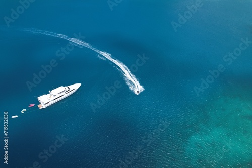 Yacht off the island of Bequia drone view © Zenistock