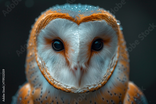 barn owl portrait, close up, animal portrait, in the style of unreal engine 5, light white and dark orange