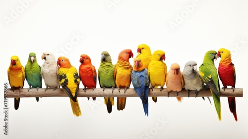 "Feathered Harmony: Australian parrots in a vibrant array of colors, isolated on a white background, showcasing the beauty of avian diversity."