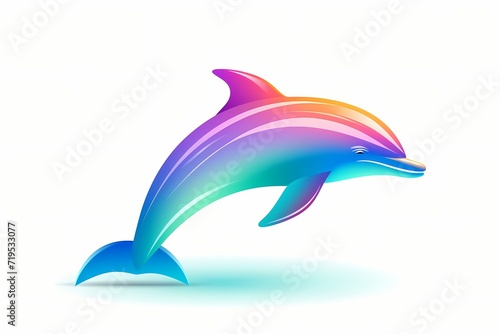 A vibrant logo of a simple and clean dolphin in gradient shades of blue and green. Isolated on white solid background