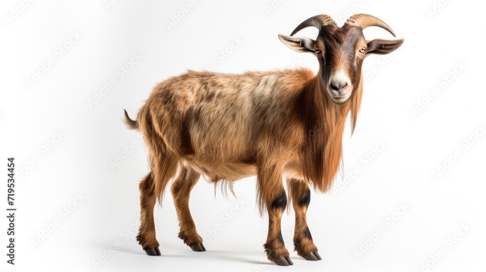 Isolated goat on a white background, capturing its charming curiosity and rustic appeal Isolated goat on a white background, capturing its charming curiosity and rustic appeal