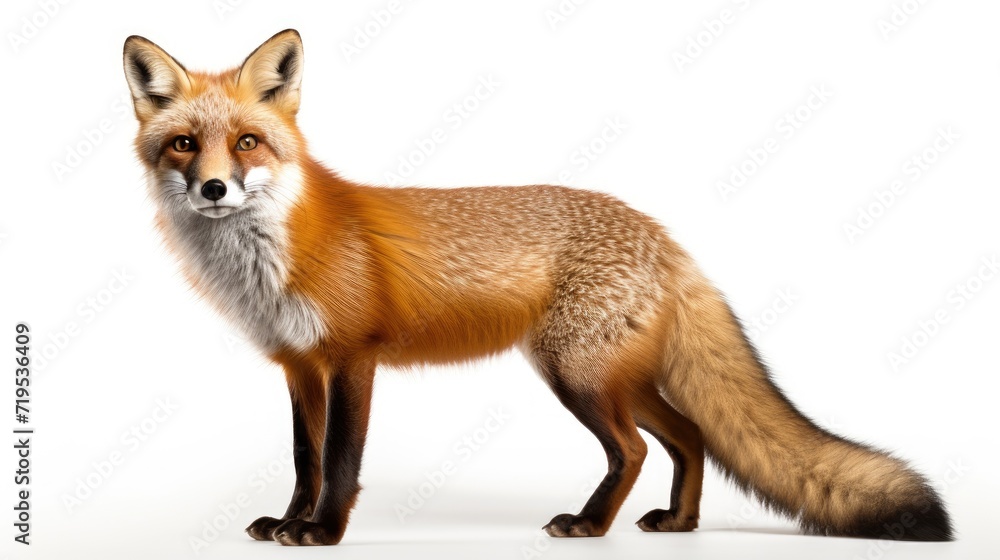 Fototapeta premium portrait of a red fox isolated on a white background, capturing the wild beauty and charm of this cunning forest creature