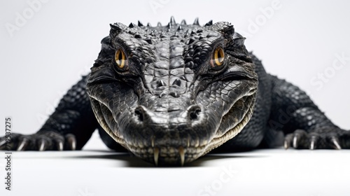portrait of a menacing alligator on a clean white background  capturing the powerful and fearsome beauty of this reptilian predator