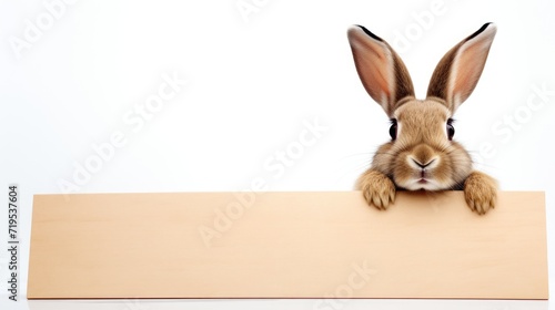 Rabbit with a blank sheet for text writing  isolated on a white background  offering a charming and furry canvas for creative concepts.