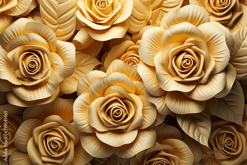 Decorative golden flower leaves bouquet and botanical floral arrangement seamless pattern background 3d render