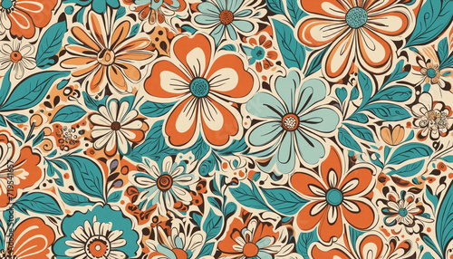 Wallpaper Mural Retro Floral Design in Pastel Colors Torontodigital.ca