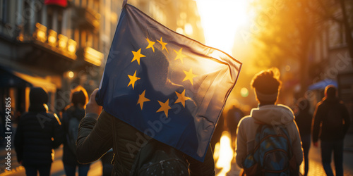 Frau mit europäischer Flagge photo
