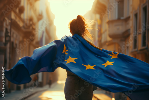 Frau mit europ  ischer Flagge