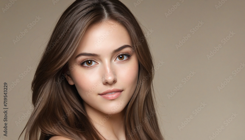Portrait of a brunette young woman staring directly into the camera inside Portrait of a brunette young woman staring directly into the camera inside