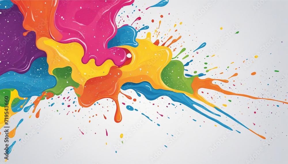 Naklejka premium Colorful horizontal banner with artistic paint splatter. Abstract design element with a creative rainbow touch.