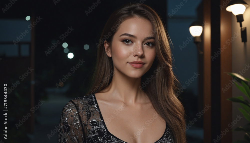 Confident and stunning young woman under the night sky Confident and stunning young woman under the night sky