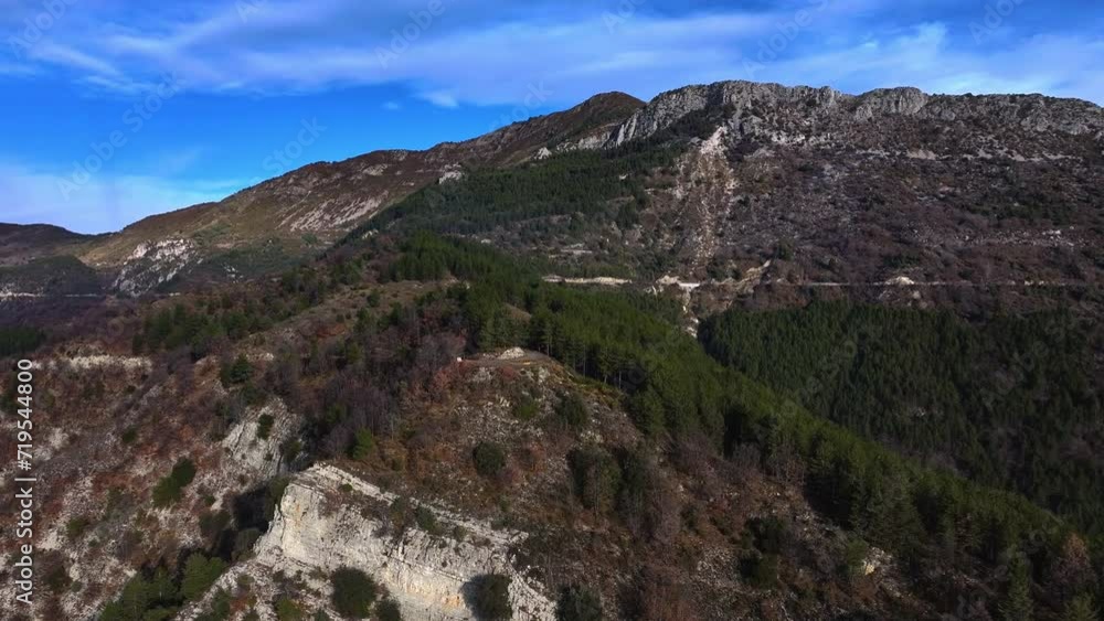 Drone view of the Granges de la Brasque hiking trail in Alps Drone view of the Granges de la Brasque hiking trail in Alps