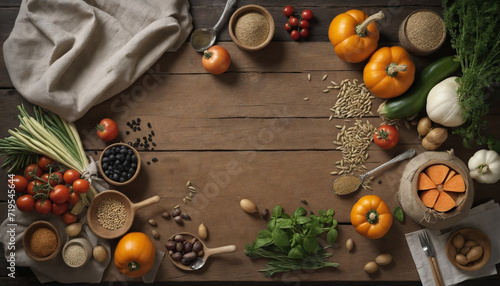 Organic Vegetarian Feast on a Rustic Table