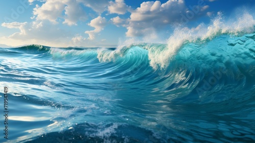 Blue ocean wave with white foam and blue sky. 3d rendering © paulcannoby