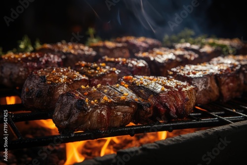 Grilled picanha perfectly, in a sea barbecue with a soft breeze., generative IA