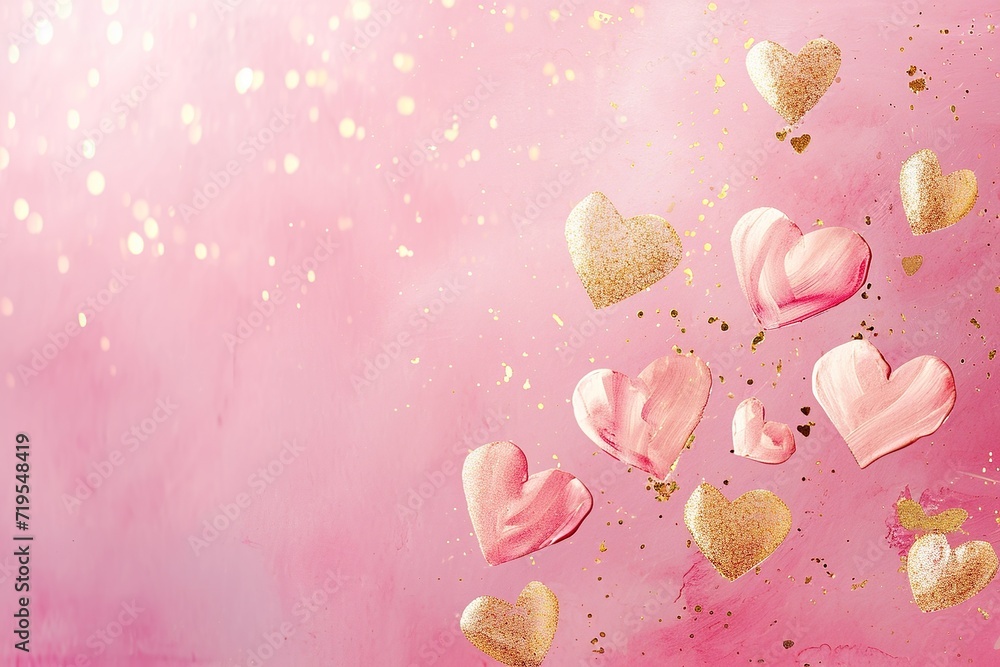 Hearts on a Soft Pink Backdrop, watercolor style, Valentine's Greetings, copy space for text Hearts on a Soft Pink Backdrop, watercolor style, Valentine's Greetings, copy space for text