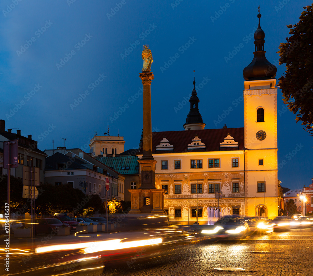 Evening view of the streets of city Mlada-Boleslav. Czech Republic