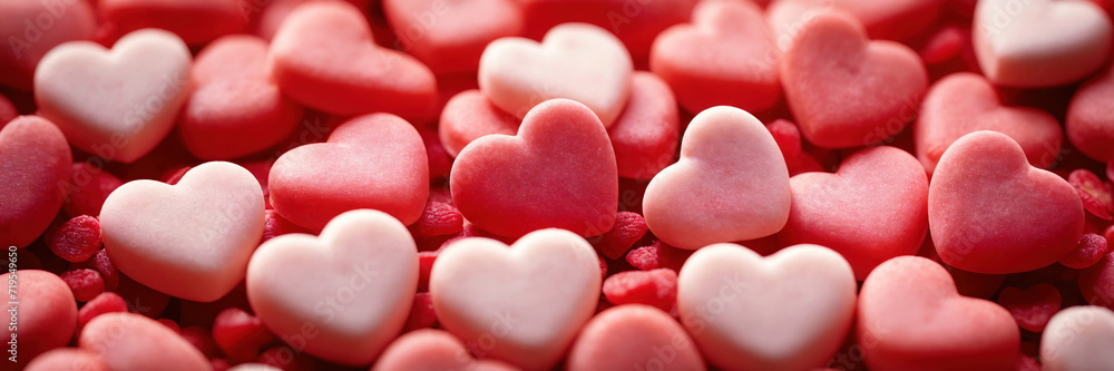 Close-up of Pink Valentine's Candy Hearts, banner Close-up of Pink Valentine's Candy Hearts, banner