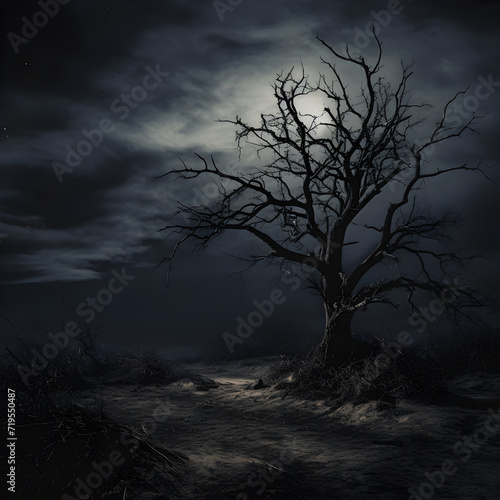 Haunting Serenity: A Ghoulish Portrait of the Midnight Sky under the Waxing Gibbous Moon © Evan