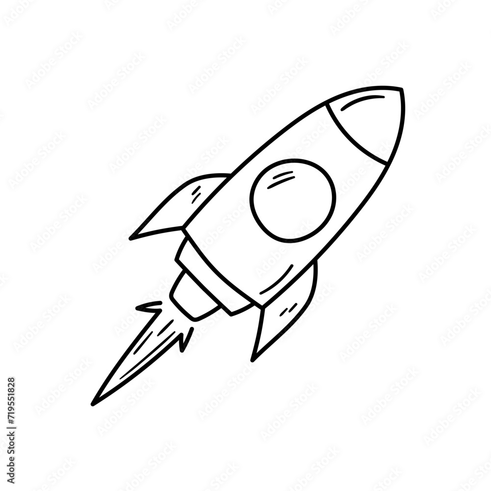 Obraz premium Space rocket vector icon in doodle style. Symbol in simple design. Cartoon object hand drawn isolated on white background.