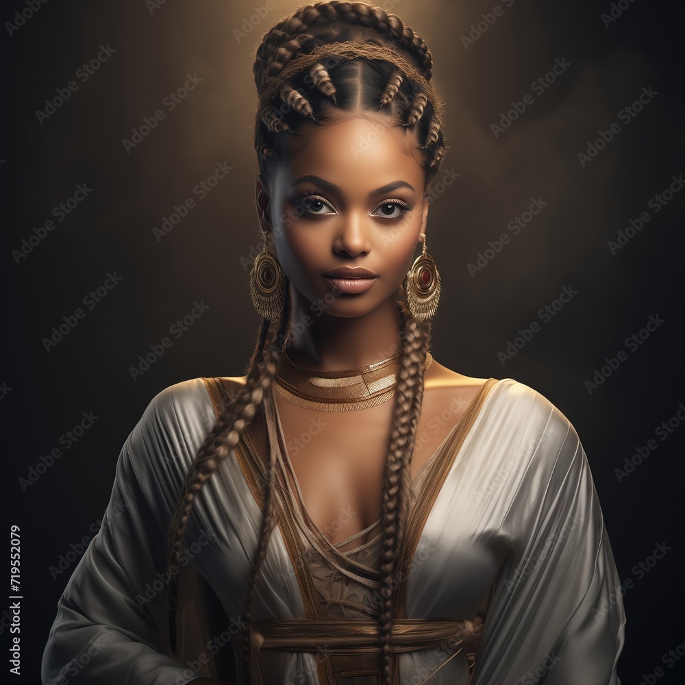 african american woman with long braids and multiple necklaces poses ...