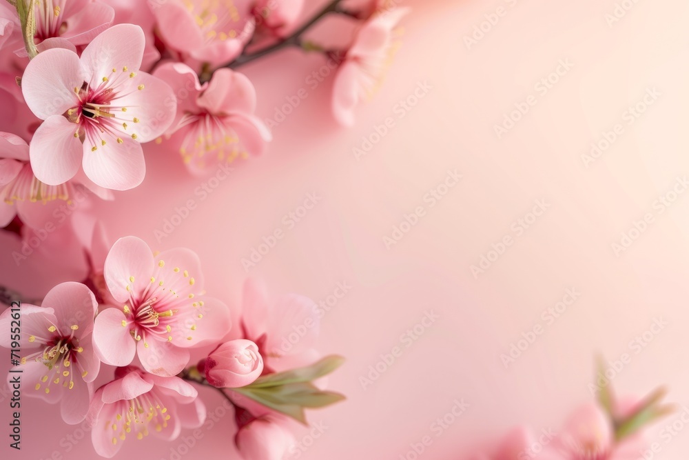 Spring card with flowers creating a frame, the concept of a blooming spring and the celebration of everything new with copy space Spring card with flowers creating a frame, the concept of a blooming spring and the celebration of everything new with copy space