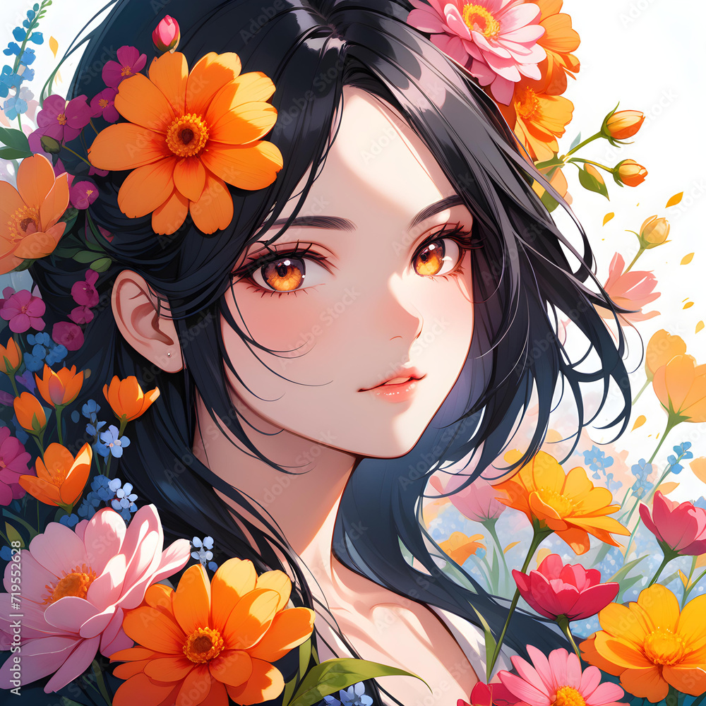 An impressive ai image of a pretty young woman with flowers An impressive ai image of a pretty young woman with flowers