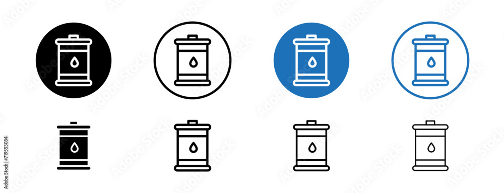 Fuel Barrel line icon set. Oil Drum tank symbol in black and blue color.