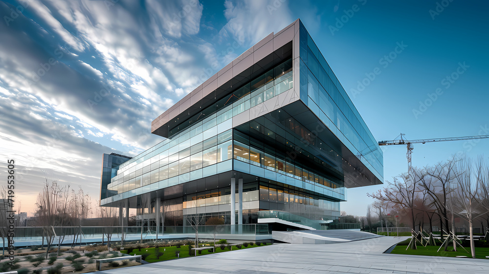 Sleek Business Office Building. Impressive Modern Architecture for Headquarters