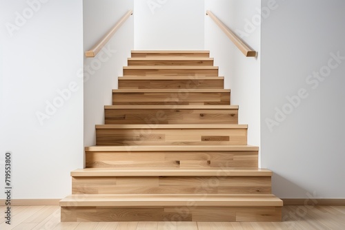 single, Isolated in white background, center aligned, Wooden stairs close up. Cottage stylish interior © TIYASHA