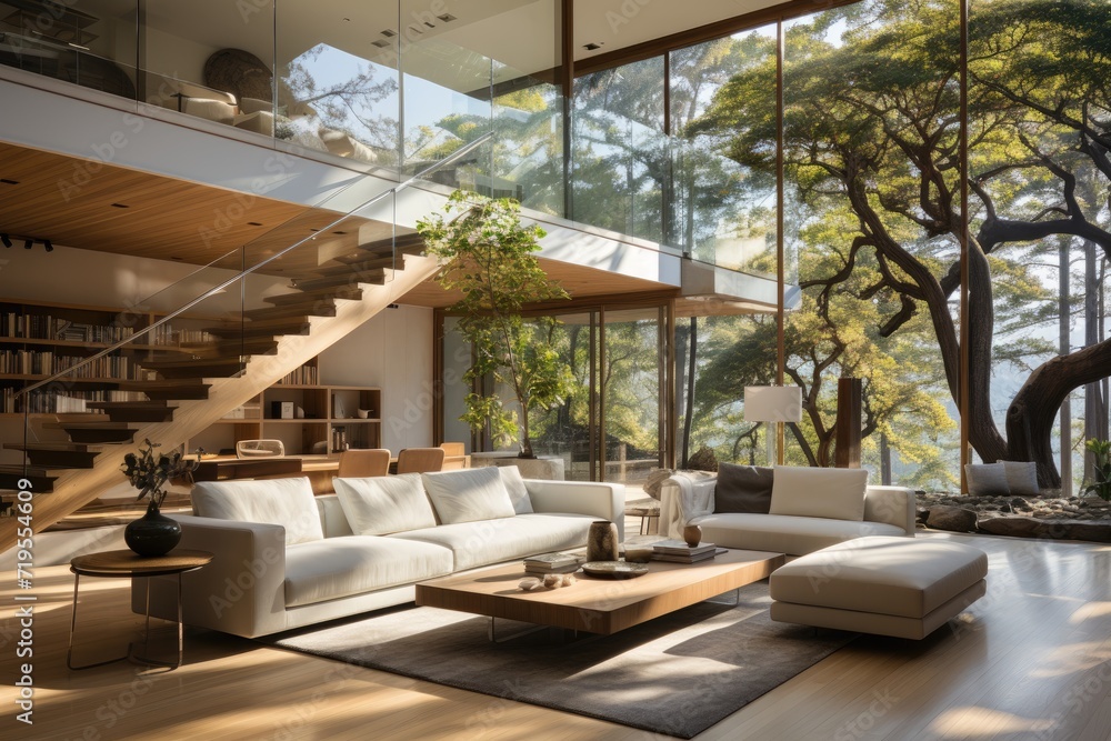 Minimalist residence with clean lines and open spaces., generative IA Minimalist residence with clean lines and open spaces., generative IA