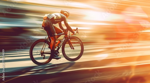 A dynamic illustration featuring a man on a racing bike, speeding through with a blurred background, capturing the exhilarating energy of fast-paced cycling