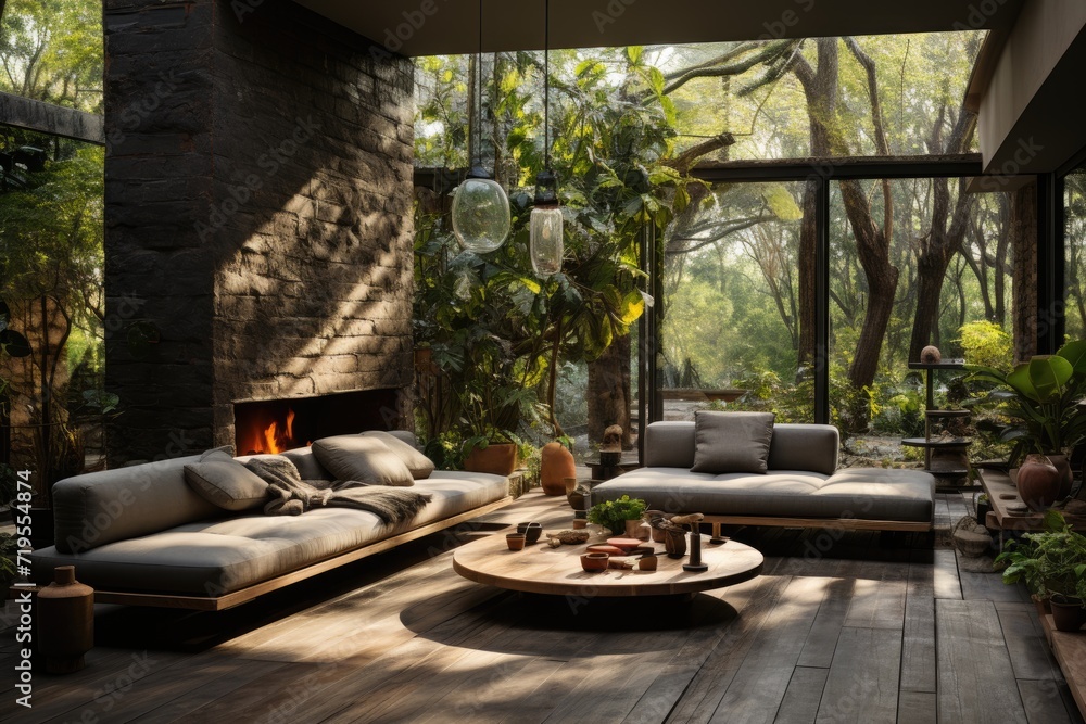 Urban apartment with serene private garden in the inner courtyard., generative IA Urban apartment with serene private garden in the inner courtyard., generative IA