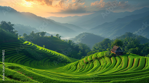 Green rice terrace field at Pa Pong Piang village in Chiang Mai, Thailand © Junaid