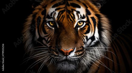 Close-up of a tiger's face on a black background