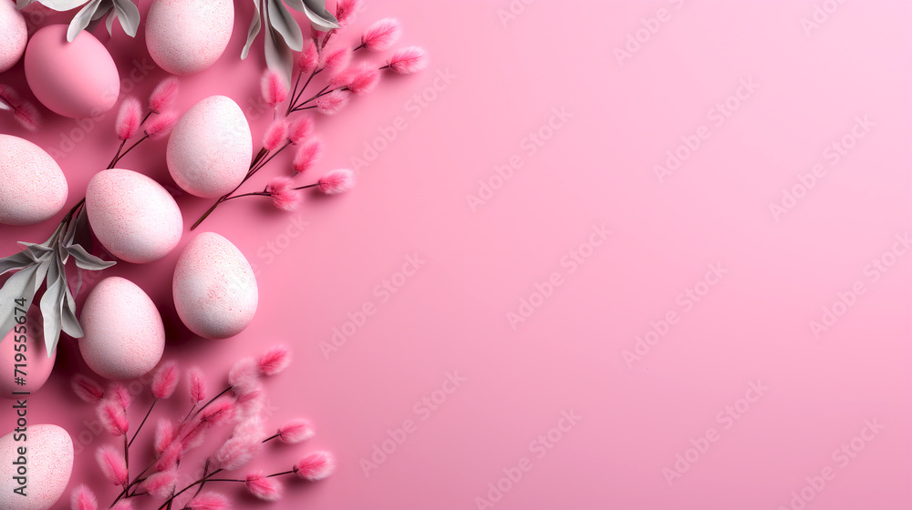 Easter day backdrop with easter eggs and flower