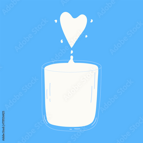 Hand drawn glass of milk. Vector illustration of dairy product in flat cartoon style