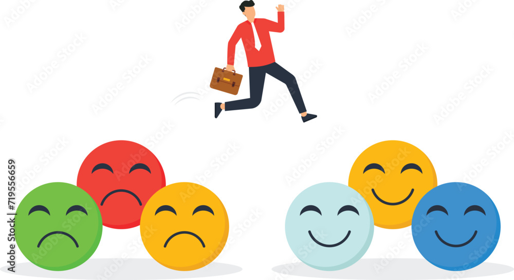 Businessman change their attitude from negative to positive with all emotions concept,
