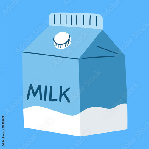 Hand drawn package of milk. Vector illustration of dairy product in cartoon flat style