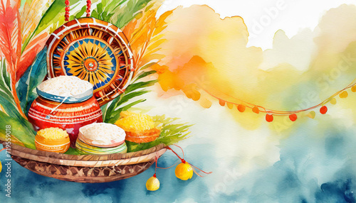 Vaisakhi celebration, watercolor art style