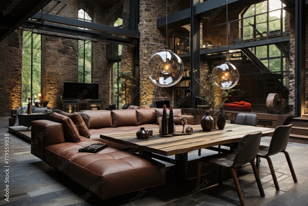 Industrial-chic loft bricks and sophistication in harmony., generative IA Industrial-chic loft bricks and sophistication in harmony., generative IA