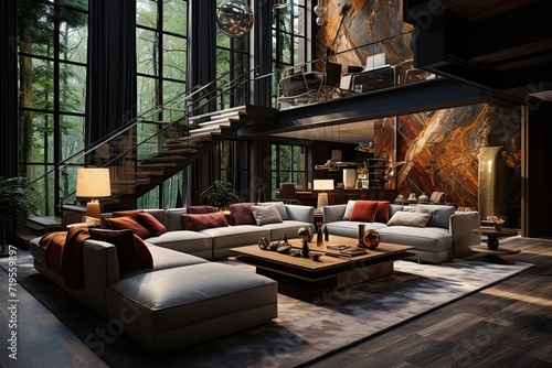 Luxurious Loft Elegant furniture, sumptuous lighting and noble materials in perfect harmony., generative IA © JONATAS
