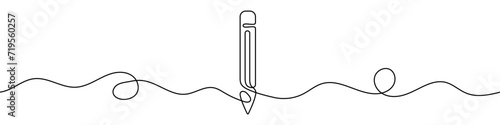 Continuous editable drawing of pencil. One line drawing pencil icon