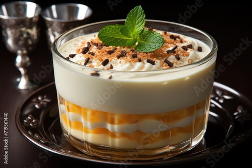Superior view of vanilla pudding natural dessert generate there, generative IA