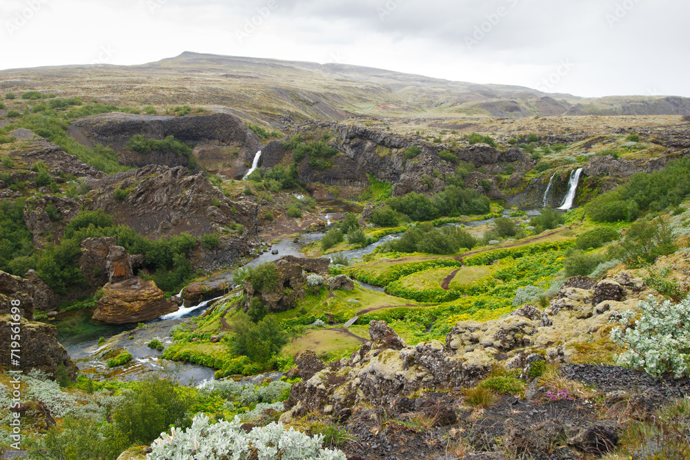 Gjain Valley in the Highlands of Iceland in Spring